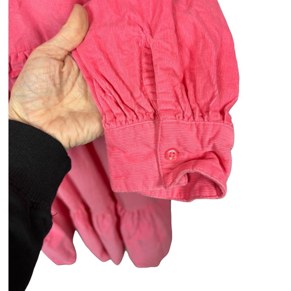 Asos Denim Pink Corduroy Frill Smocked Tiered Midi Dress Long Sleeve Sz US 14 - Picture 6 of 9
